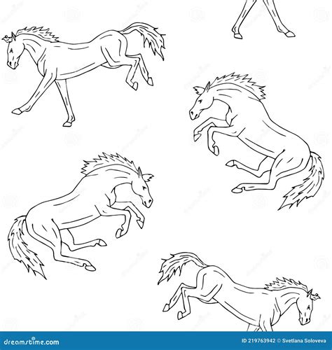 Vector Seamless Pattern Of Hand Drawn Kick Horse Stock Illustration