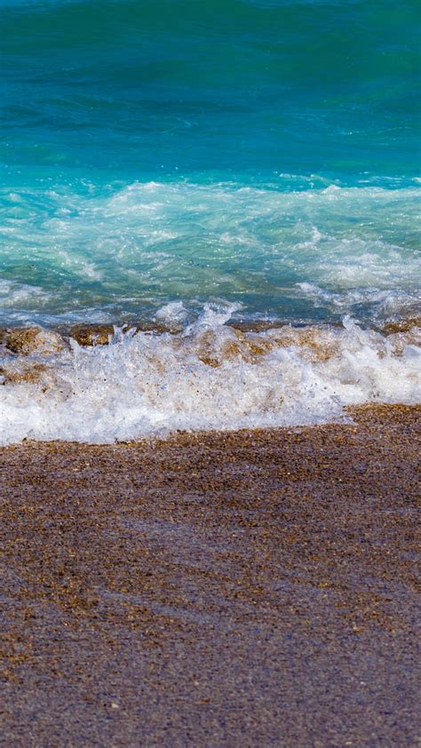 Download Wallpaper 720x1280 Beach Blue Sea Waves Soft Sand Samsung