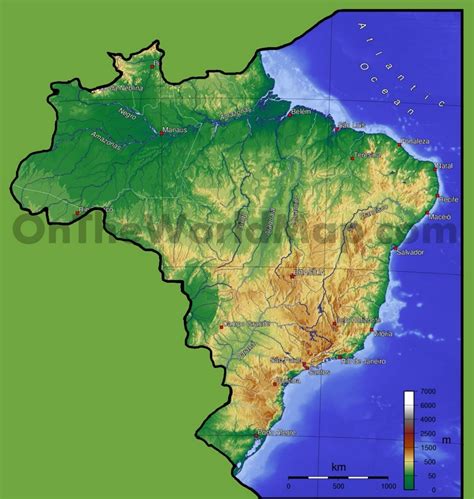 Brazil Physical Map Ontheworldmap Com