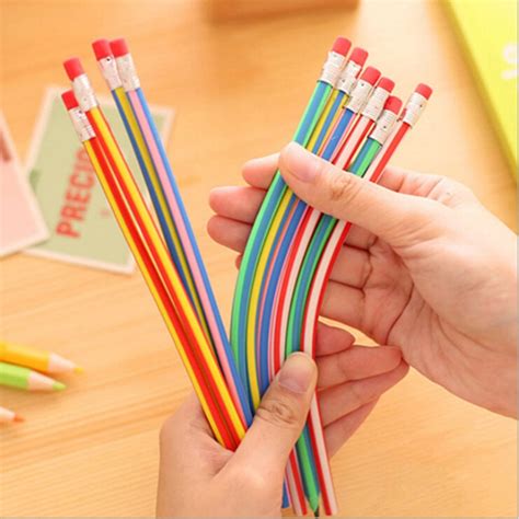 5pcslot Colorful Funny Flexible Soft Pencils With Eraser Standard
