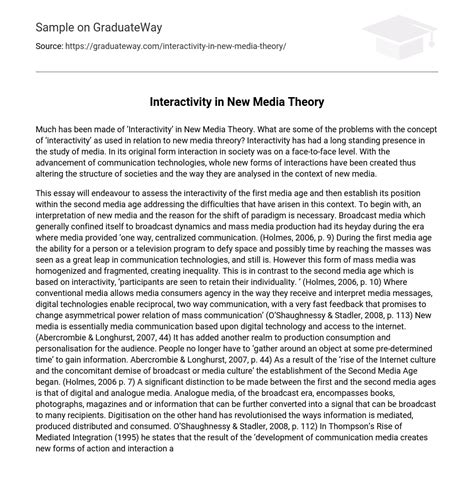 Interactivity In New Media Theory Essay Example Graduateway