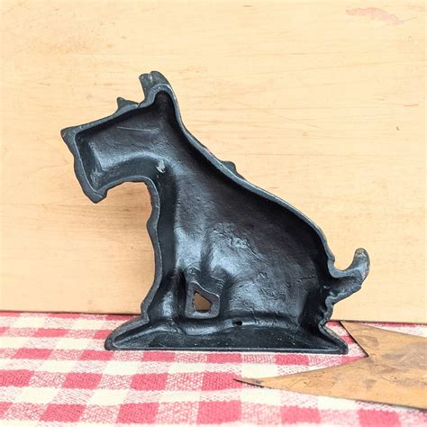 Vintage Cast Iron Scottie Dog Door Stop Black With A Painted Etsy