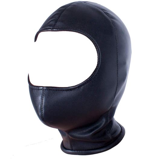 Leather Bondage Cosplay Mask Hood Black Full Face Breathable Restraint Head Hood Sex Toys For