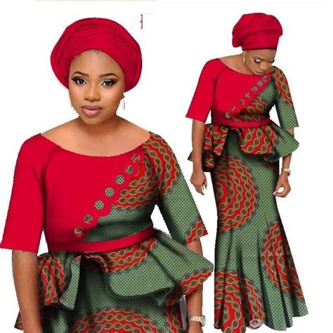 african two piece set women mermaid style half sleeve crop tops and long x11028 african