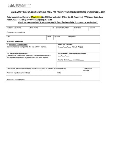 Mandatory Tuberculosis Screening Form M4 Medical Students Med Far