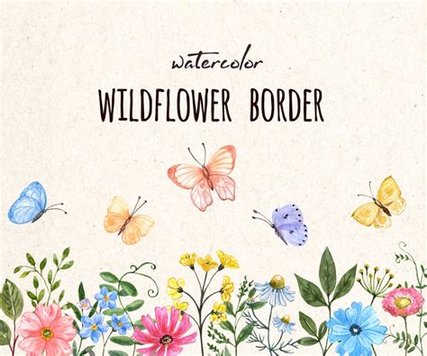 Wildflower Border Frame Clipart Watercolor Floral Wildflower Etsy In