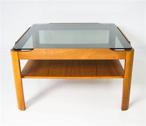 Mid Century Teak And Smoke Glass 2 Tier Coffee Table By Myer 122327