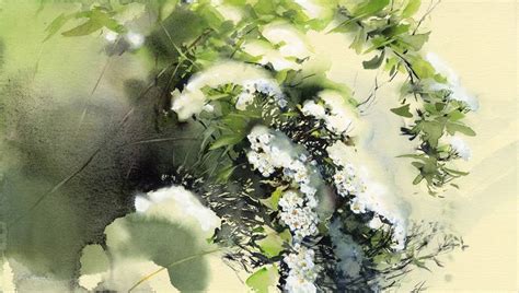 White Spiraea Bush Painting By Olga Sternyk Saatchi Art