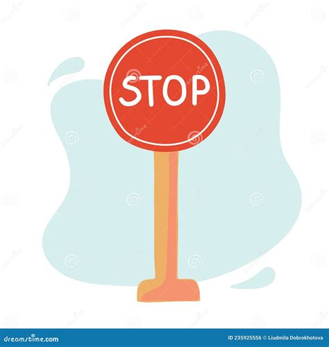 Illustration With Traffic Sign Stop Cute In Hand Drawn Cartoon Style