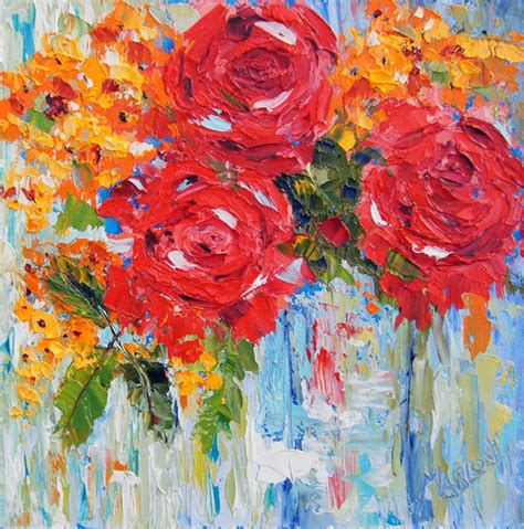 Marions Floral Art Blog Three Roses Palette Knife Painting In Oil