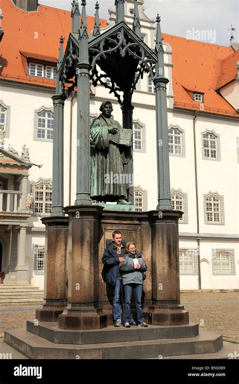 Martin Luther Statue On The Market Place In Wittenberg Germany Stock