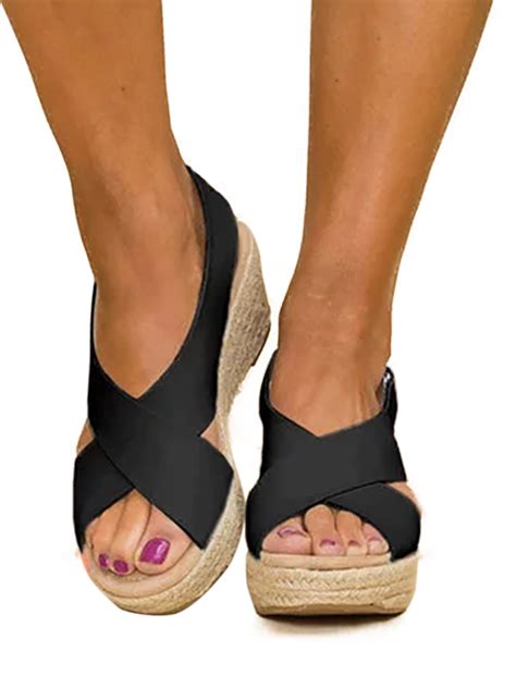 Women Wedge Platform Sandals Espadrille Slingback Ankle Buckle Peep Toe Summer Shoes Walmart Com