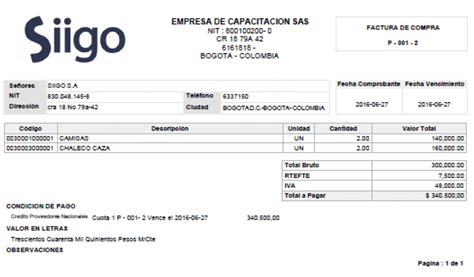 Formatos Documentos Factura De Compras Portal De Clientes Siigo