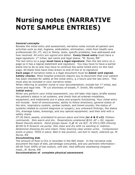 Sample Nursing Note Template