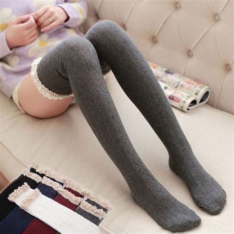 New Hot Sweet Women Warm Cotton Thigh High Stockings Knit Over Knee Lace Girls Long Stretchable