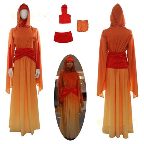 Star Wars Queen Padme Amidala Cosplay Costume Orange Robe Women Fancy