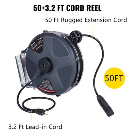 Vevor Retractable Extension Cord Reel Power Cord Reel 50 Ft 163 Sjt