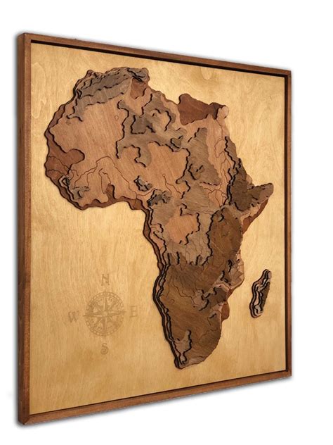 Wooden Africa Map Wall Art 3d Map Of Africa Topographic Map Etsy