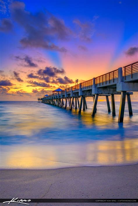 Juno Beach Pier Early Morning Colors Smooth Water Royal Stock Photo