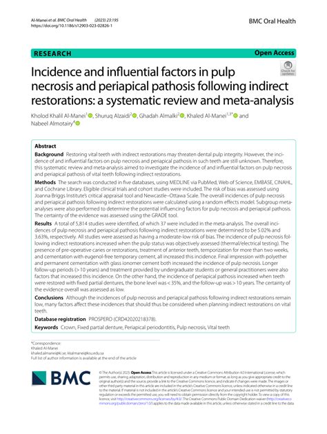 Pdf Incidence And Influential Factors In Pulp Necrosis And Periapical
