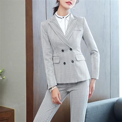 2 Piece Set Formal Pant Suit Double Breasted Blazer Office