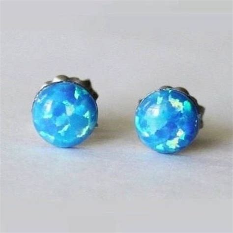 4mm 5mm 6mm Bright Blue Opal Studs Earrings Ocean Blue Opal Etsy