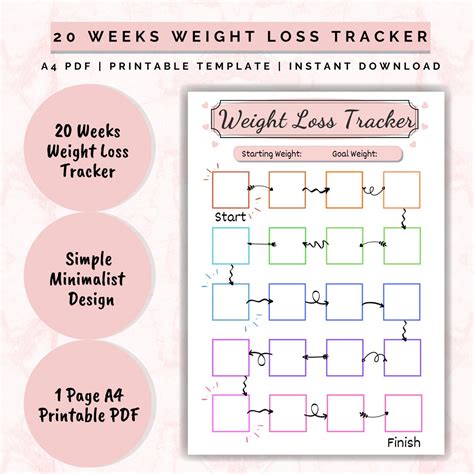 Weight Loss Tracker 20 Weeks Motivational Chart Weight Loss Etsy
