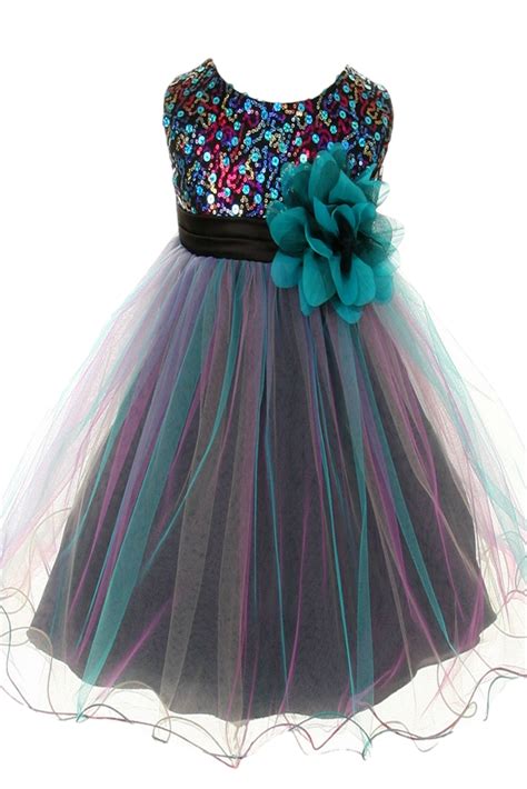 Girls Teal Sequined Party Dress With Colorful Tulle Layers 3m 24m