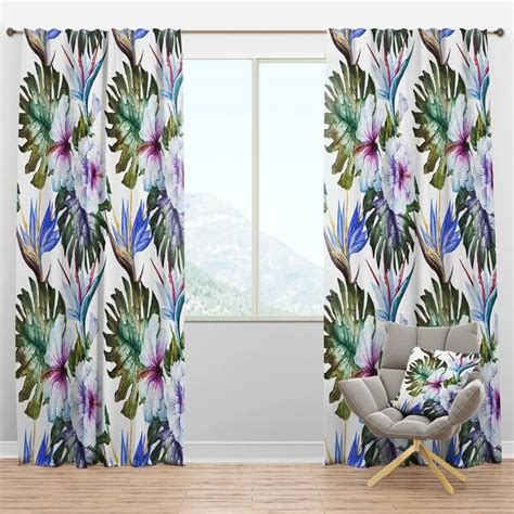Designart Watercolor Hibiscus Patterns Tropical Blackout Curtain