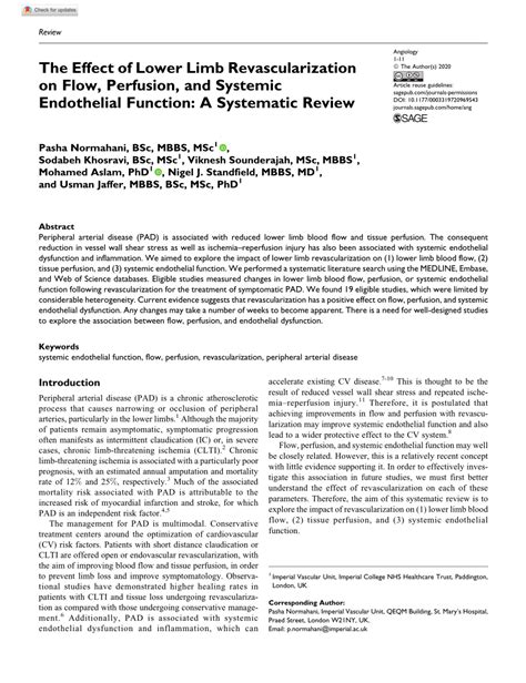 Pdf The Effect Of Lower Limb Revascularization On Flow Perfusion