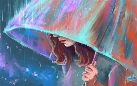 Deshibiral On Migme Painting Of Girl Umbrella Painting Girl In Rain