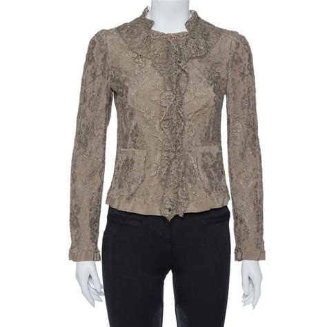 dolce and gabbana olive green floral lace ruffle trim jacket s dolce and gabbana the luxury closet