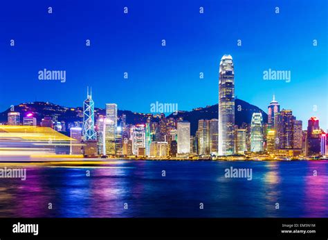 Hong Kong Landmark At Night Stock Photo Alamy