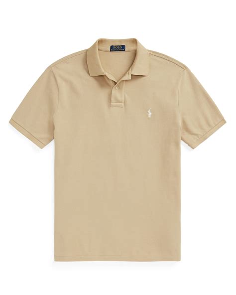 Polo Ralph Lauren Mens Coastal Beige Slim Fit Mesh Polo Shirt