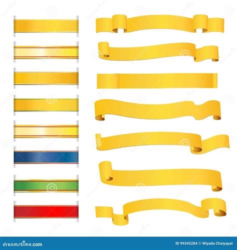 Set Of Bright Golden Ribbons Stock Vector Illustration Of Decoration