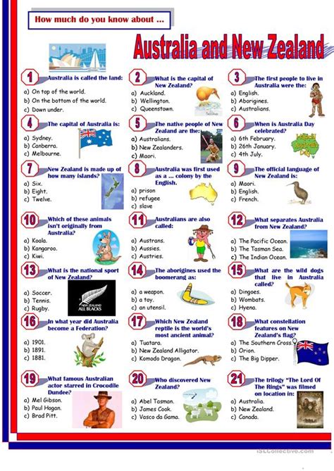 Australia And New Zealand Worksheet - Australia & New Zealand Quiz worksheet - Free ESL printable worksheets