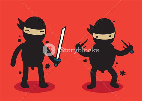 Adorable Ninjas On Red Background Royalty Free Stock Image Storyblocks