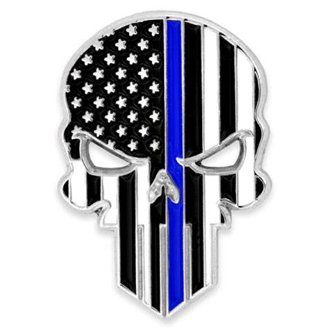 Pinmarts Thin Blue Line Punisher Skull Police Law American Flag Lapel