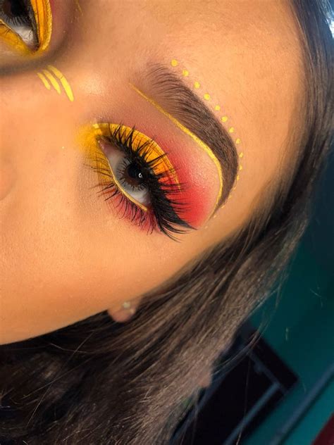 Yellow And Red Coachella Makeup Yellow And Red Smokey Eye Eyeshadow