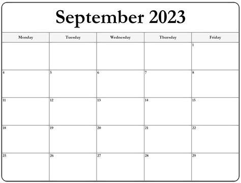 September 2023 Monday Calendar Monday To Sunday