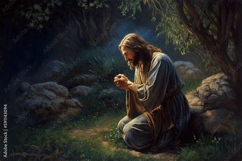 Jesus Christ Prays To The Father In The Garden Of Gethsemane In The