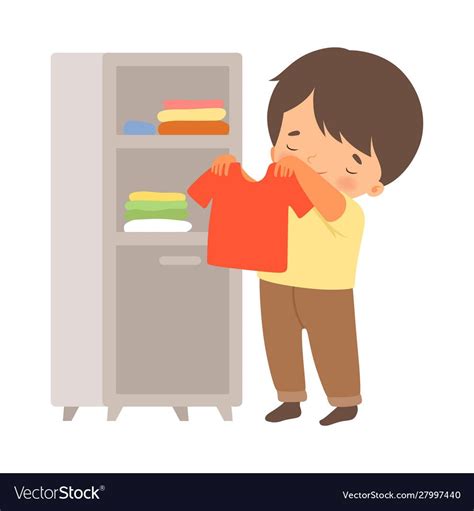 Little Boy Folding His Clothing In Wardrobe Vector Image On Vectorstock