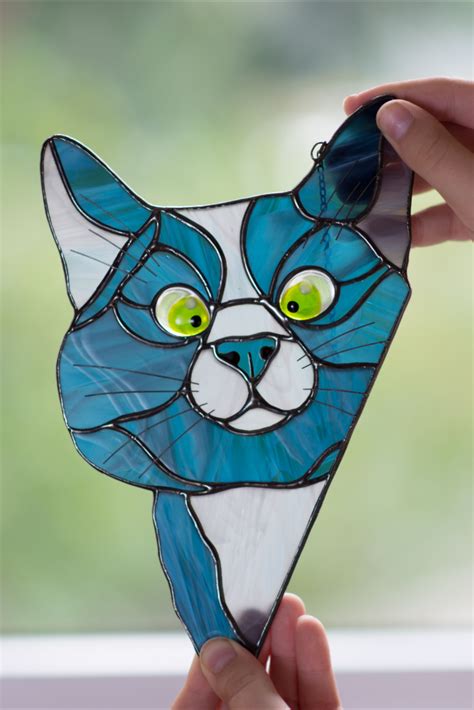 Stain Glass Window Hangings Cat Decor Peek Cat Sun Catcher Cat Lover
