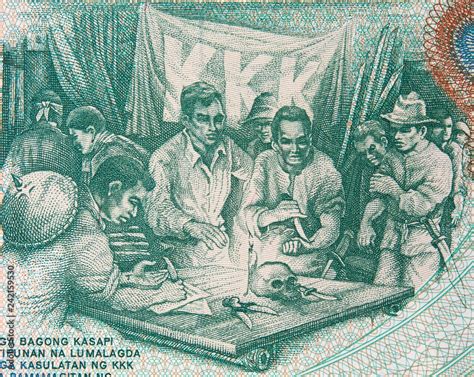 Stockfoto Blood Compact Of The Katipuneros On Philippine 5 Peso 1969