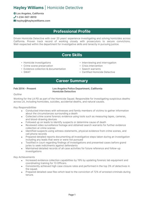Homicide Detective Resume Example Guide And Template