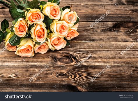 Pink Roses Flowers On Rustic Wood Stock Photo 331936100 Shutterstock