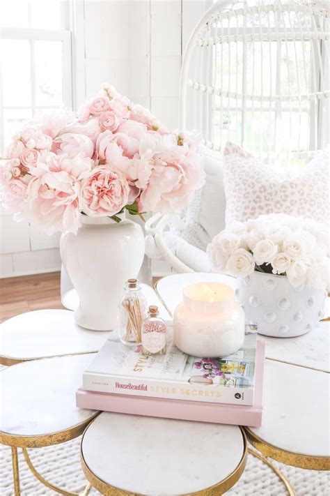 Pretty Pink Peony Flower Arrangement Spring Living Room Decor Pink