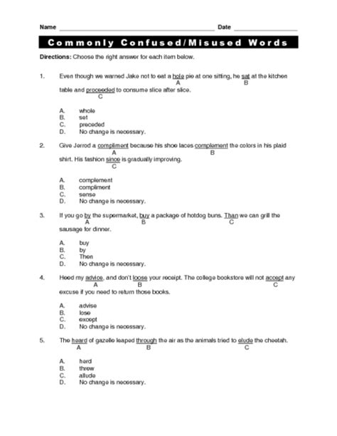 Commonly Confusedmisused Words Worksheet For 7th 10th Grade Lesson