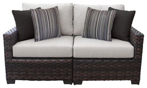 Kathy Ireland River Brook 2 Piece Wicker Patio Furniture Set Aqua