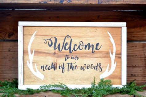 Welcome To Our Neck Of The Woods Hand Painted Rustic Sign Antlers